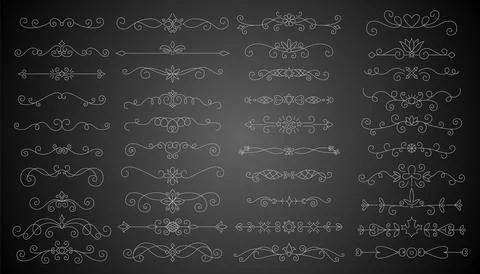 Flourish calligraphic design elements set. Vintage swirls and scrolls for page 스톡 일러스트