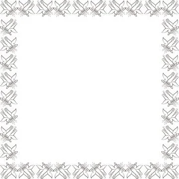 Flourish frame with blooming buds. Cute Aquilegia flower empty frame box. Han Stock Illustration