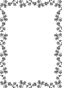Flourish frame with blooming elements. Trendy graphic template. Cute clover e Stock Illustration
