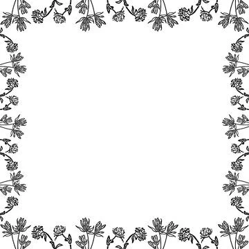 Flourish frame with blossom elements. Trendy graphic template. Cute clover .. Illustrazione stock