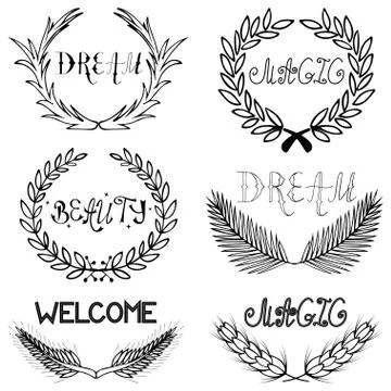 Flourish laurel set of branches and wheats Stock Illustration