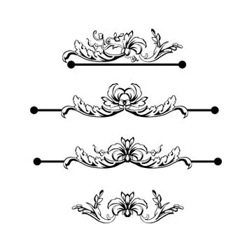 Flourish text dividers set, vector vintage style Stock Illustration