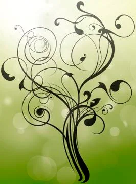 Flourish tree ornament shape on light green texture Stock Illustration
