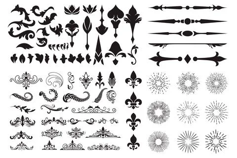 Flourishing decorative elements for retro design. Ornaments in the form of .. Stock Illustration