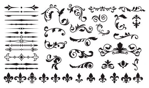 Flourishing decorative elements for retro design. Ornaments in the form of .. Stock Illustration