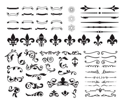 Flourishing decorative elements for retro design. Ornaments in the form of .. 스톡 일러스트