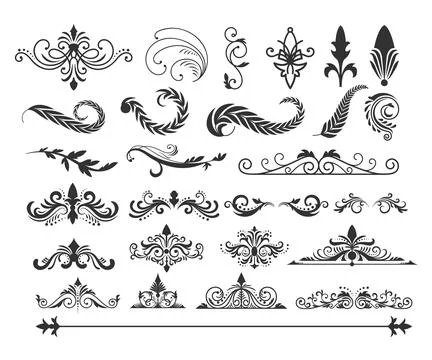 Flourishing decorative elements for retro design. Ornaments in the form of .. 스톡 일러스트