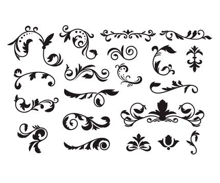 Flourishing decorative elements for retro design. Ornaments in the form of .. Stock Illustration