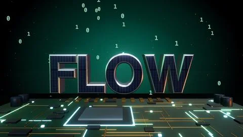 FLOW 3D Text with Binary Data on a Circuit Board Stock Illustration
