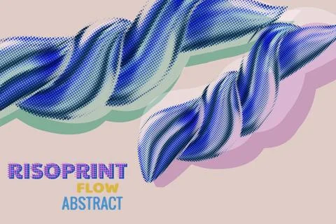 Flow abstract Risograph effect. Abstract swirl wave liquid shape Stock Illustration