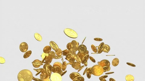 Flow of bitcoin gold coin pack - 3d render with alpha channel. Stock Footage 235574717