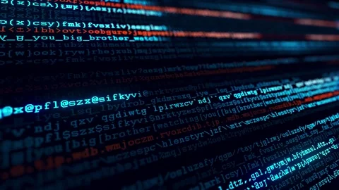 Flow of blue and orange decoded text Stockbeeldmateriaal 141000046