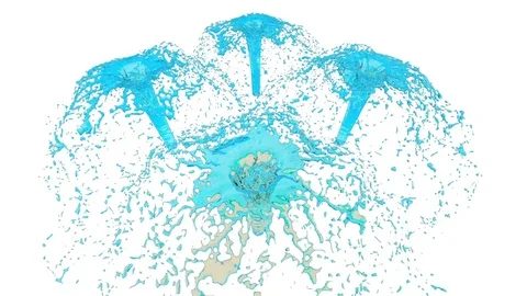 Flow of blue fountain fly up in air with many splashes. Shot of blue liquid as Stock Footage