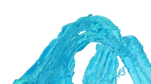 Flow of blue fountain fly up in air with many splashes. Shot of blue liquid as Stock Footage