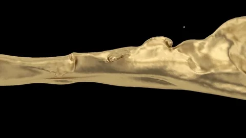 Flow of bright liquid gold passing in slow motion - on black, + alpha (FULL HD) Stockbeeldmateriaal 81569789