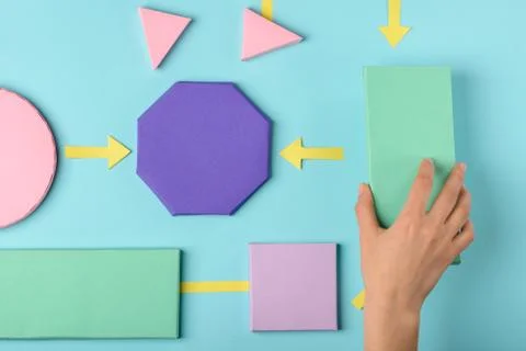 Flow chart color paper model, making an algorithm Stock Photos
