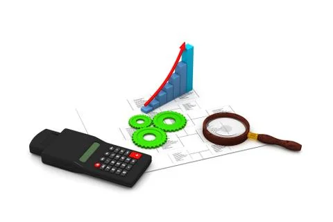 Flow Chart with gears and graph Stockillustratie