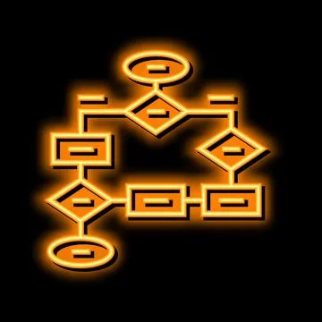 Flow chart neon glow icon illustration 스톡 일러스트