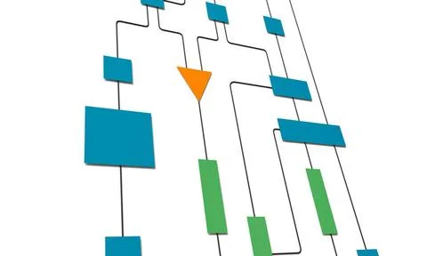  Flow chart or decision tree, close up. Business flow chart, organigram. C... 스톡 사진