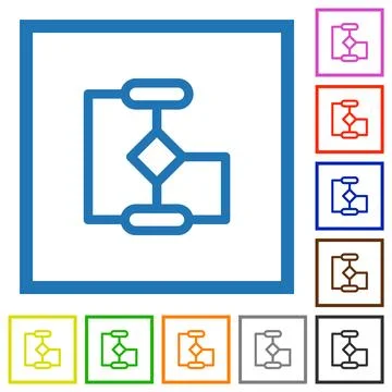 Flow chart outline flat framed icons 스톡 일러스트