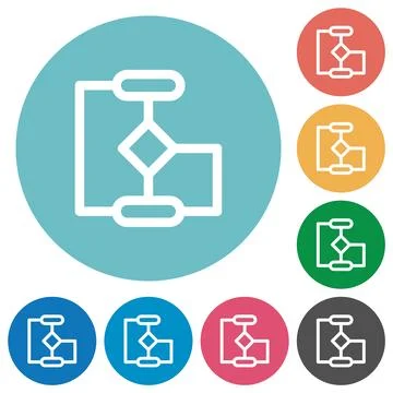 Flow chart outline flat round icons Illustrazione stock
