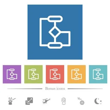 Flow chart outline flat white icons in square backgrounds Stock Illustration
