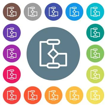 Flow chart outline flat white icons on round color backgrounds Stock Illustration
