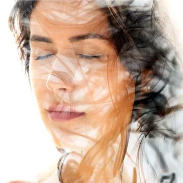 In the flow. Creative double exposure portrait Foto stock