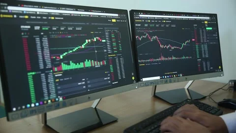 Flow of cryptocurrency chart and staff trading Stock Footage 159327993