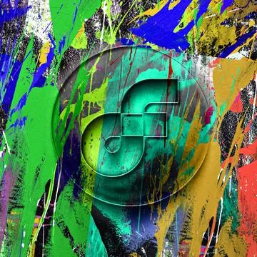 Flow cryptocurrency coin on colorful background, cryptocurrency concept Stock Illustration