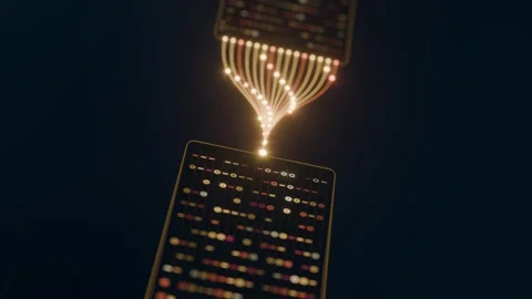 Flow data binary code 1 0 data analysis curve neon lines impulses bg able to Stock Footage 348782043