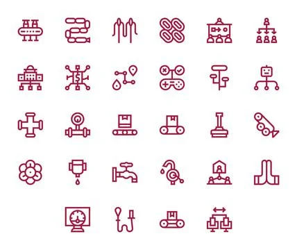Flow Design Vector Icons featuring 28 Grid Fitted Bold Line Style Stock Illustration