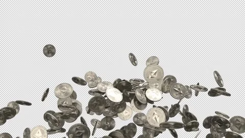 Flow of Ethereum coins pack - 3d render with alpha channel. Stock Footage 235575529