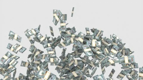 Flow of flying and falling dollar stacks pack - with alpha channel. Video stock 234395130