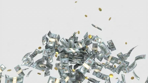 Flow of flying and falling dollars and gold coins pack - with alpha channel. Stock Footage 234475616