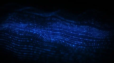 Flow glow bright particles on surface. Fractal  background. Grid, mesh of dot Stock Illustration