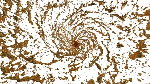 Flow of gold liquid spins into a whirlpool or a tornado. The flow of metal Stock Footage