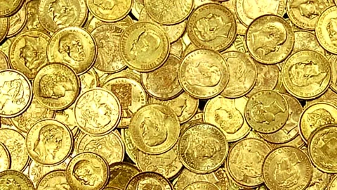 Flow of Gold: A Mesmerizing Journey Through Wealth Stock Footage 305260739