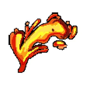 Flow lava splash pixel art vector illustration Stock Illustration