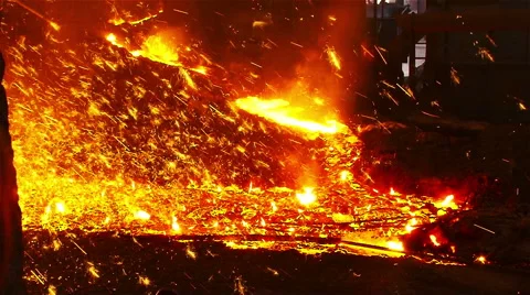 The flow of molten iron Stock Footage 55371882