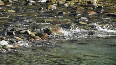 The flow of a mountain river over stones. Close-up Stock Footage 160036616