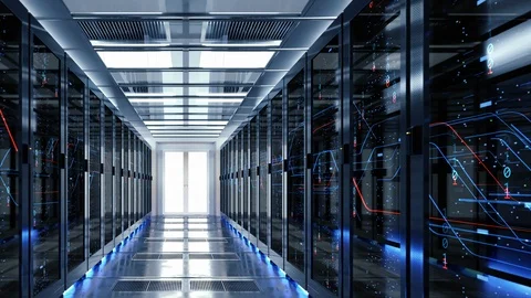 Flow Moving Through Rack Servers in Data Center. Stock Footage 109087921