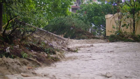 The flow of mud water as a result of flooding Stock-Footage 158432865
