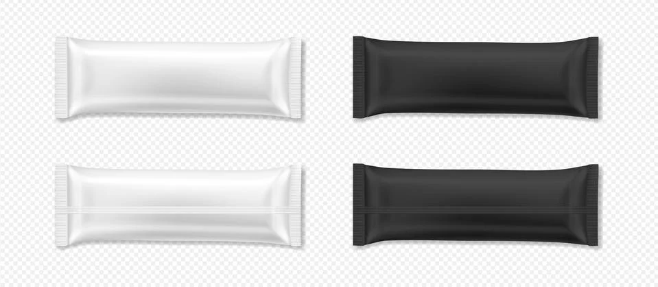 Flow package mockup. Vector realistic illustration of chocolate bar wrapper pack Stock Illustration