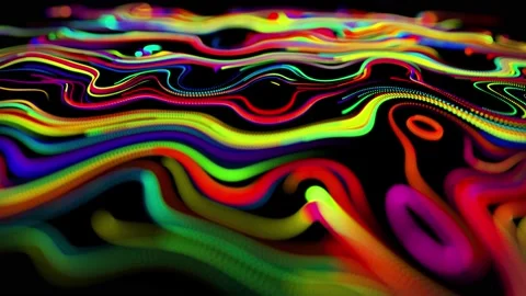 Flow of particles forms curled lines like glow trails of different colors, lines Stock Footage 139975280