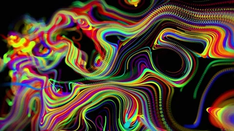Flow of particles forms curled lines like glow trails of different colors, lines Stock Footage 139975350