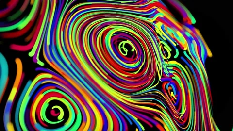 Flow of particles forms curled lines like glow trails of different colors, lines Stock Footage 139975631