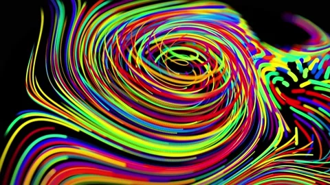 Flow of particles forms curled lines like glow trails of different colors, lines Stock Footage 139975656