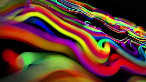 Flow of particles forms curled lines like glow trails of different colors, lines Stock Footage 139975843
