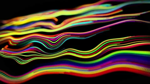 Flow of particles forms curled lines like glow trails of different colors, lines Stock Footage 139976041